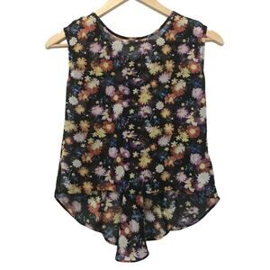 D Signed Top Womens Small Tank Daisy Floral High Low Black